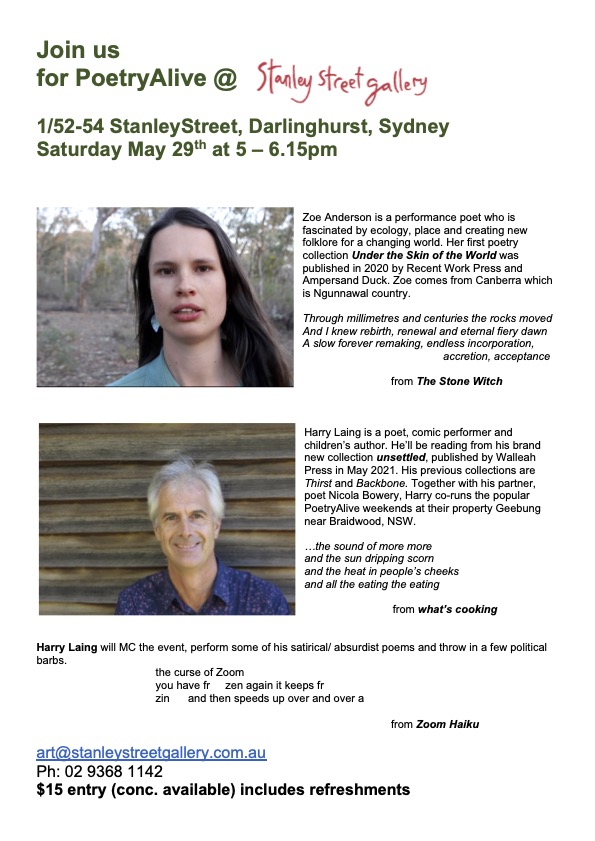 Poetry Alive May 2021 Stanley Street Gallery