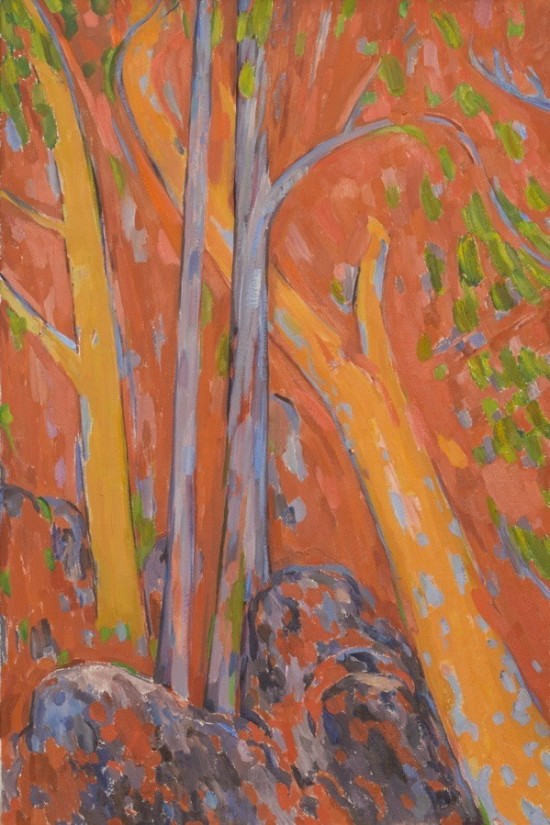 Trees Against an Orange Background 