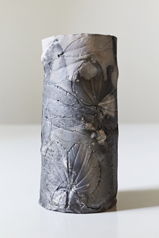 Elisa Bartels - Black fired vase with plant imprints 
