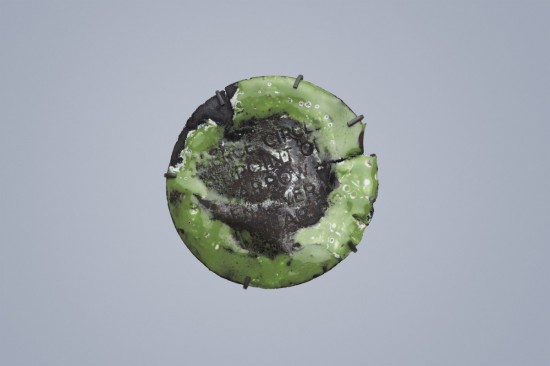 Tin lid (or not a car wreck) brooch - celadon 
